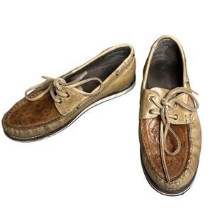 Roper Brown Floral Embossed Moccasin Boat Women’s Shoe 8.5